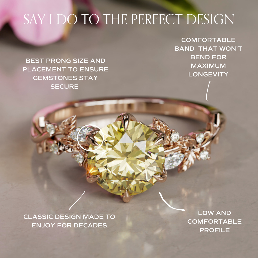 Rosewood Round Yellow Lab Diamond Engagement Flower Ring Nature Inspired (Setting Only)