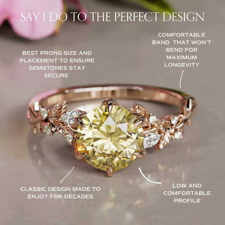 Rosewood Round Yellow Lab Diamond Engagement Flower Ring Nature Inspired (Setting Only)