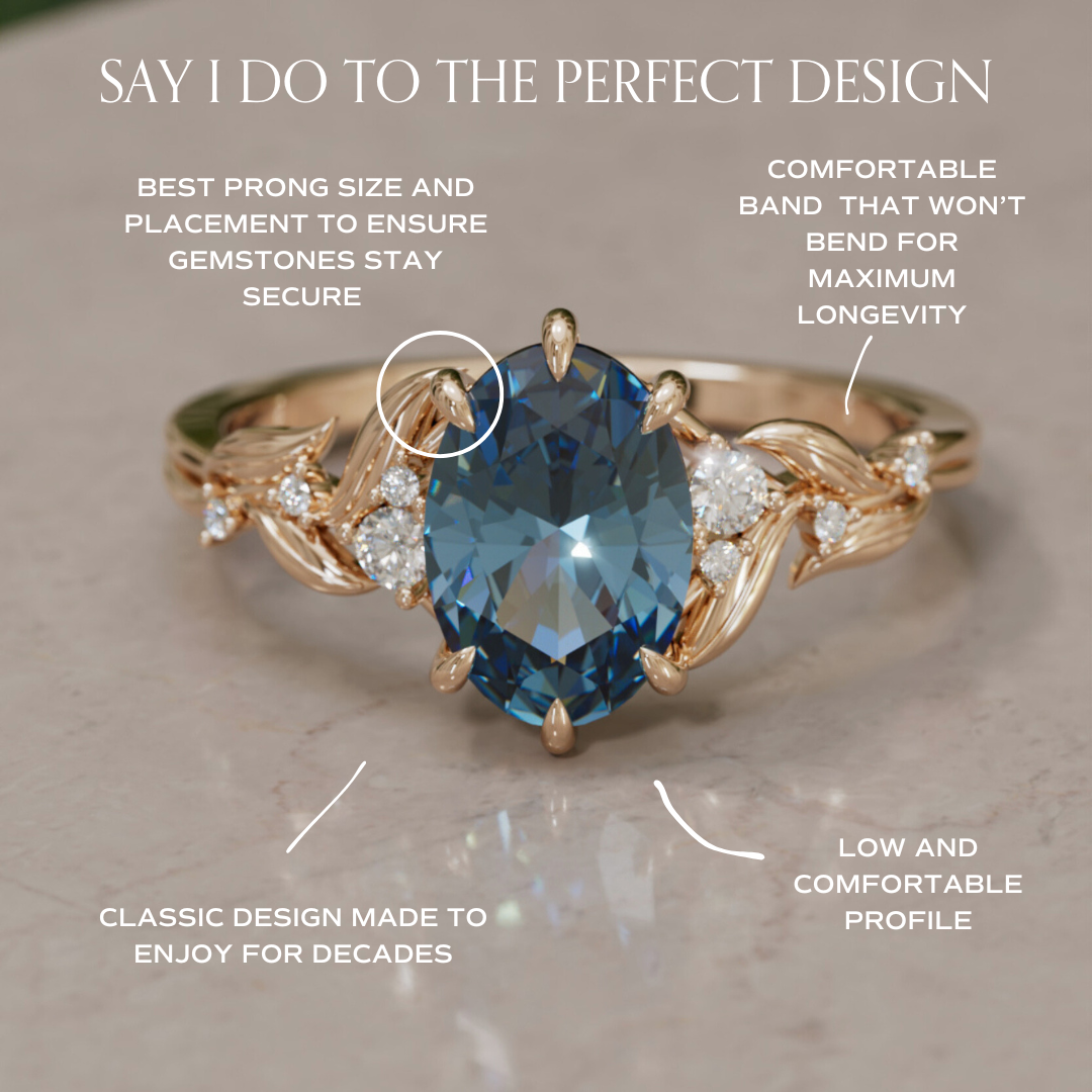 Celria Oval Blue Sapphire Fantasy Engagement Ring Nature Inspired with Leaves (Setting Only) By Valley Rose