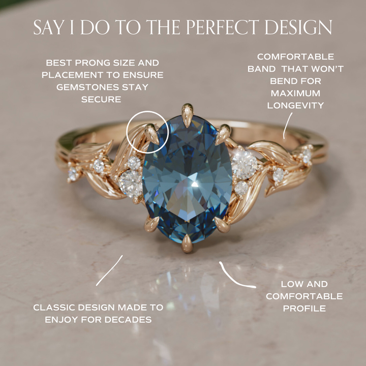 Celria Oval Blue Sapphire Fantasy Engagement Ring Nature Inspired with Leaves (Setting Only) By Valley Rose