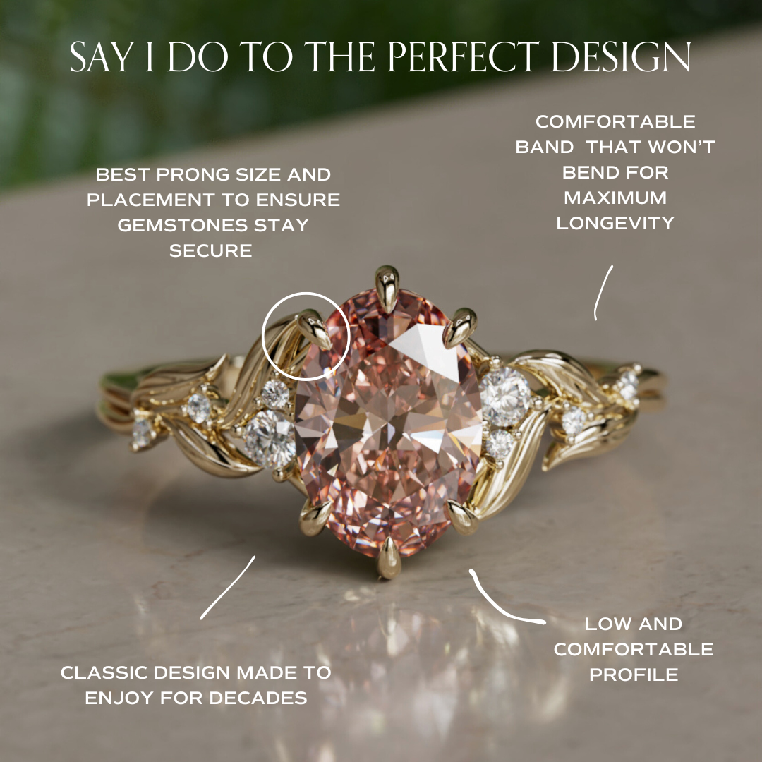 Celria Oval Pink Lab Diamond Fantasy Engagement Ring Nature Inspired with Leaves (Setting Only) By Valley Rose