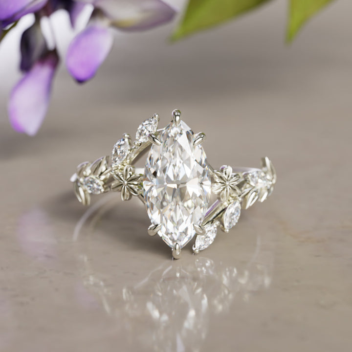 Prsten na zásnuby s květem vistárie, markýzový laboratorní diamant, inspirovaný přírodou (pouze osazení)