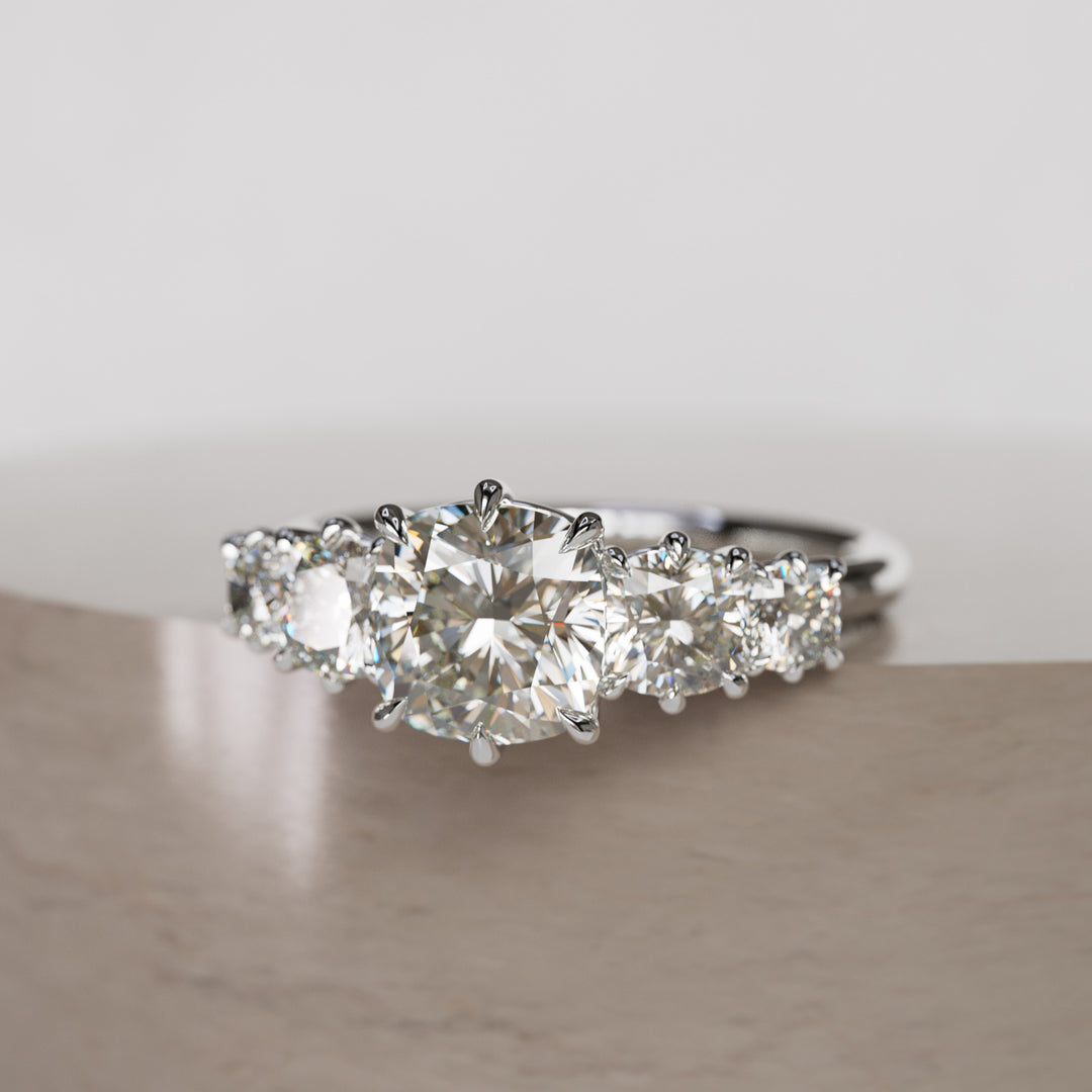 Unique Engagement Ring Five Stone Cushion Cut Diamond Unique Engagement Ring Five Stone Cushion Cut Diamond