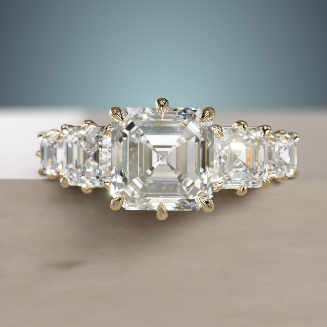 Unique Asscher Cut Diamond Engagement Ring Three Stone By Valley Rose