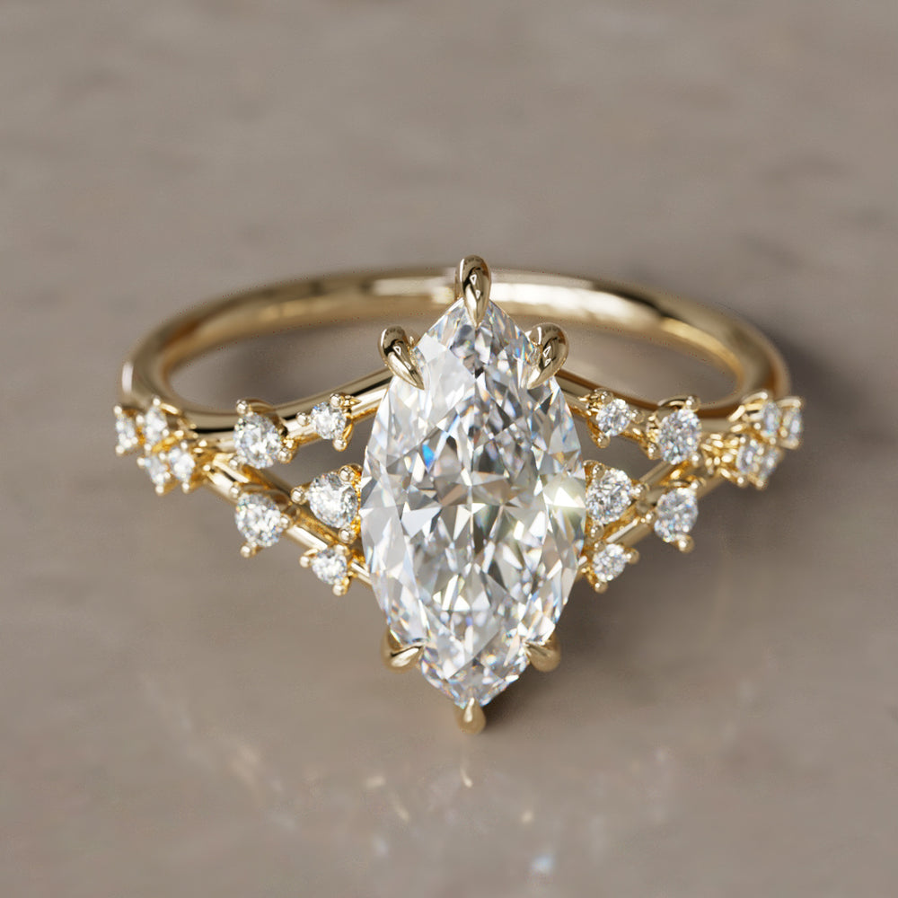 Alternative Marquise Engagement Ring Split Shank with Lab Diamonds By Valley Rose