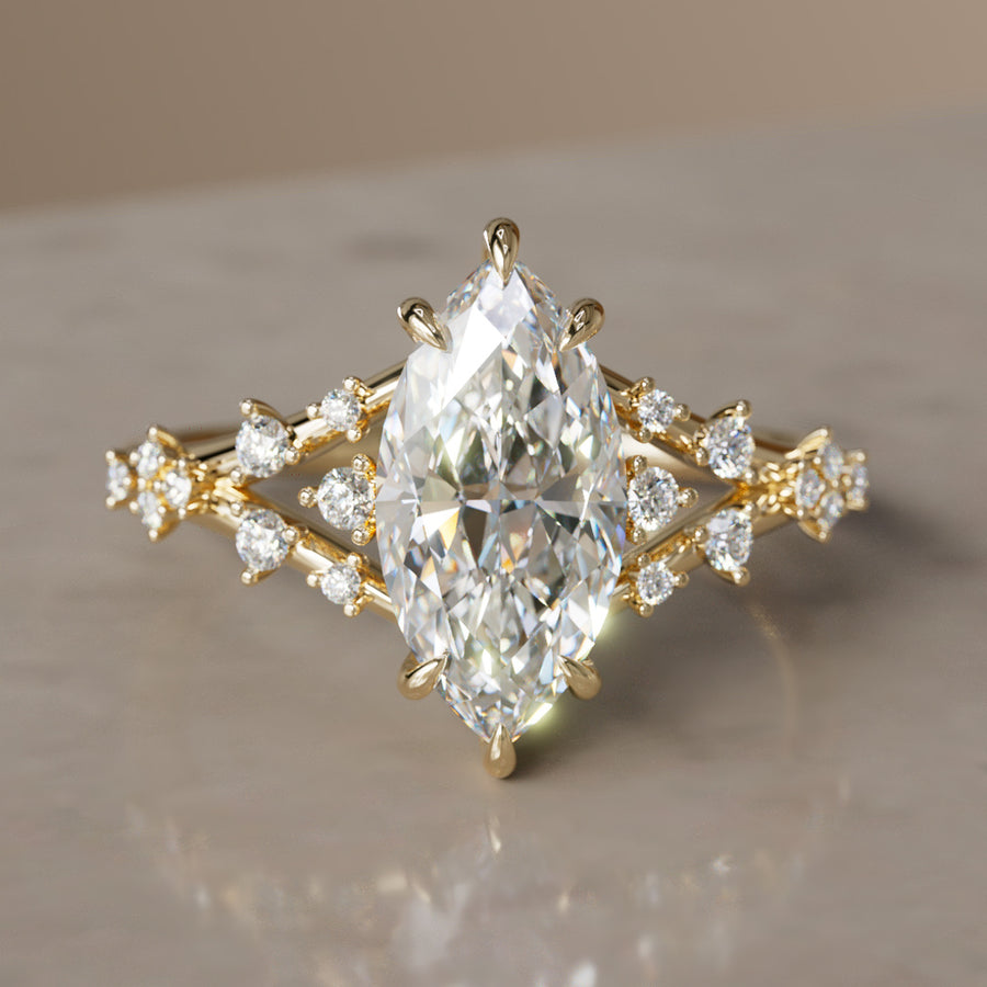 Alternative Marquise Engagement Ring Split Shank with Lab Diamonds By Valley Rose