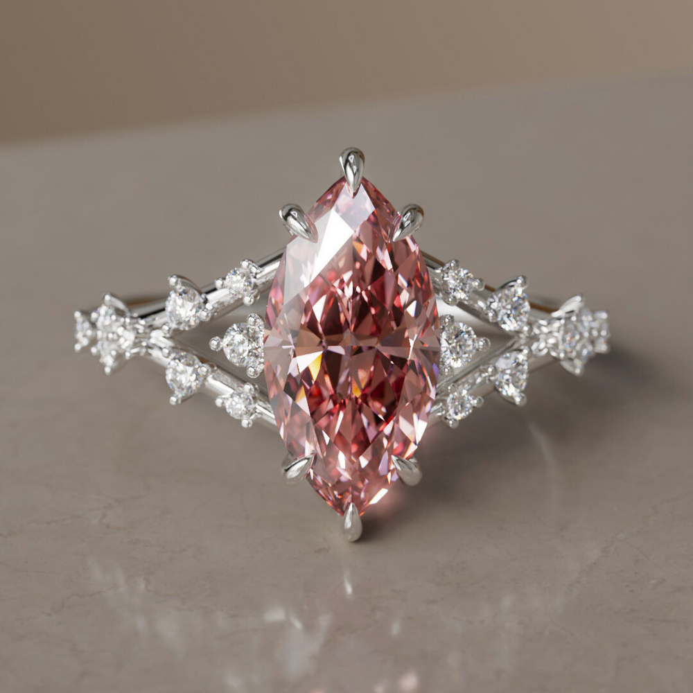Alternative Marquise Engagement Ring Split Shank with Lab Diamonds By Valley Rose