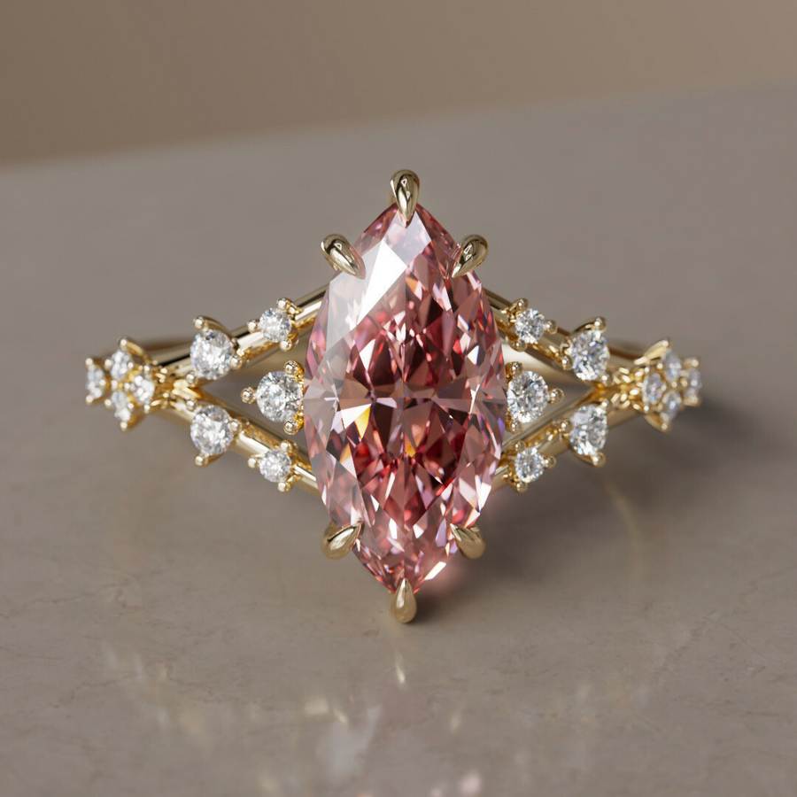 Alternative Marquise Engagement Ring Split Shank with Lab Diamonds By Valley Rose