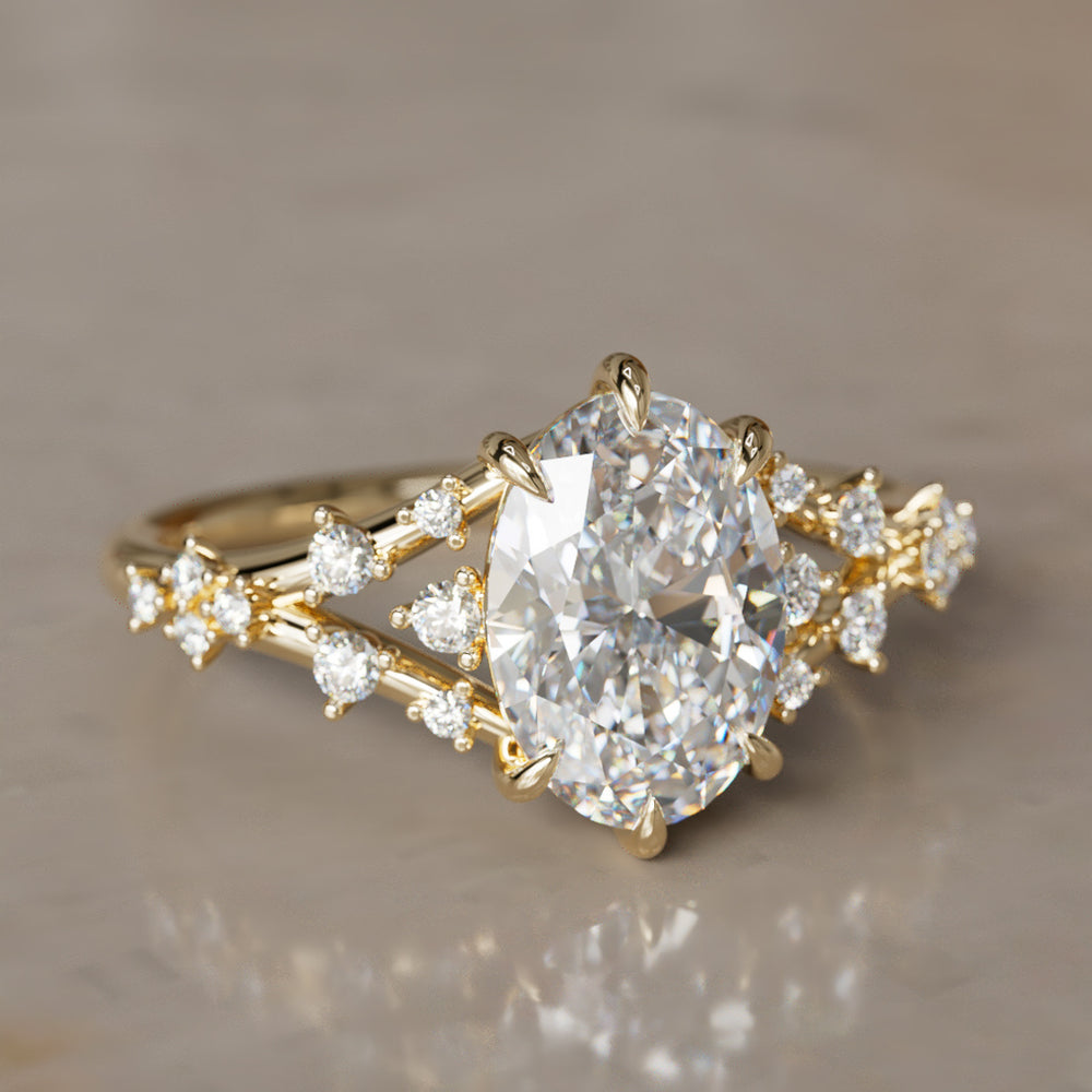 Alternative Oval Engagement Ring Split Shank with Lab Diamonds By Valley Rose