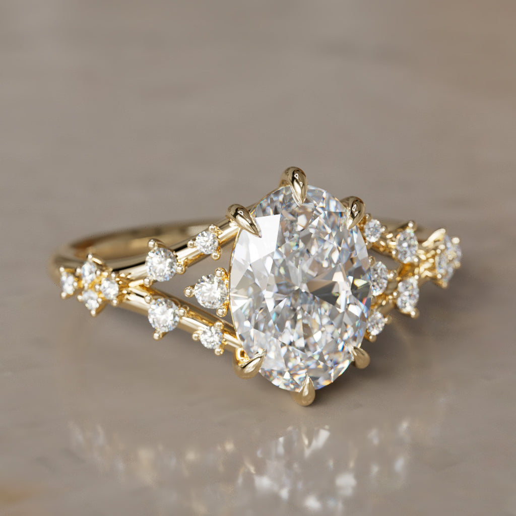 Alternative Oval Engagement Ring Split Shank with Lab Diamonds By Valley Rose