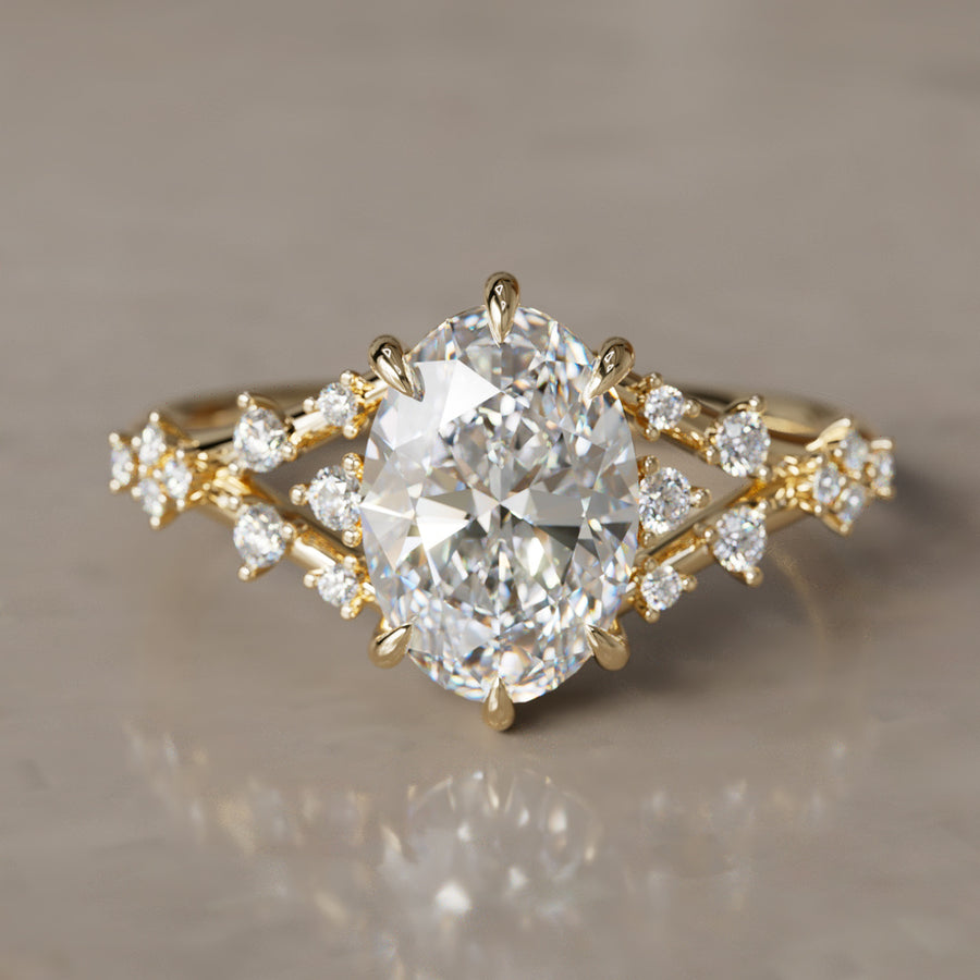 Alternative Oval Engagement Ring Split Shank with Lab Diamonds By Valley Rose