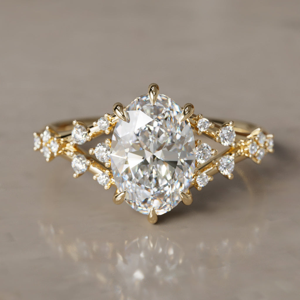 Alternative Oval Engagement Ring Split Shank with Lab Diamonds By Valley Rose