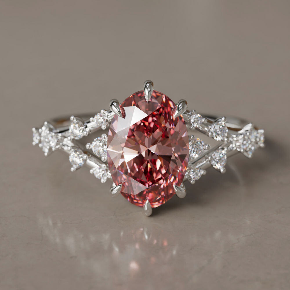 Alternative Oval Engagement Ring Split Shank with Lab Diamonds By Valley Rose
