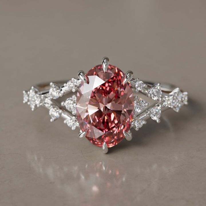 Alternative Oval Engagement Ring Split Shank with Lab Diamonds By Valley Rose