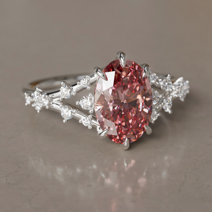 Alternative Oval Engagement Ring Split Shank with Lab Diamonds By Valley Rose