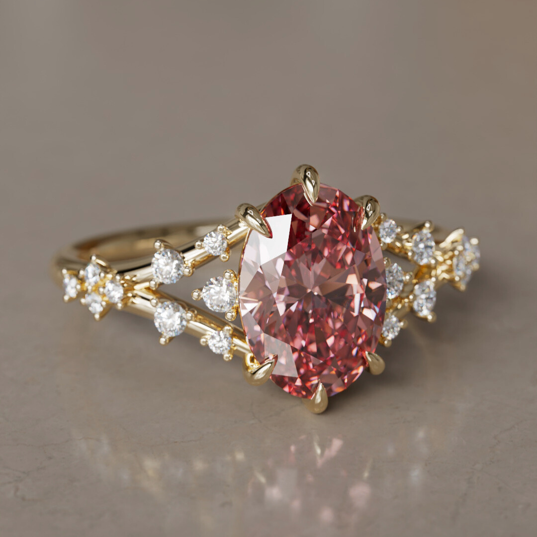 Alternative Oval Engagement Ring Split Shank with Lab Diamonds By Valley Rose