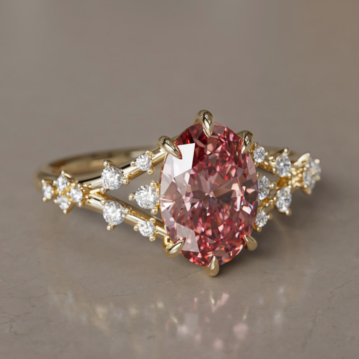 Alternative Oval Engagement Ring Split Shank with Lab Diamonds By Valley Rose