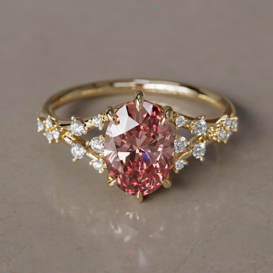 Alternative Oval Engagement Ring Split Shank with Lab Diamonds By Valley Rose