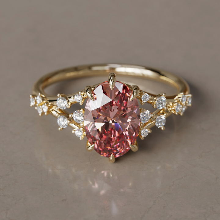 Alternative Oval Engagement Ring Split Shank with Lab Diamonds By Valley Rose