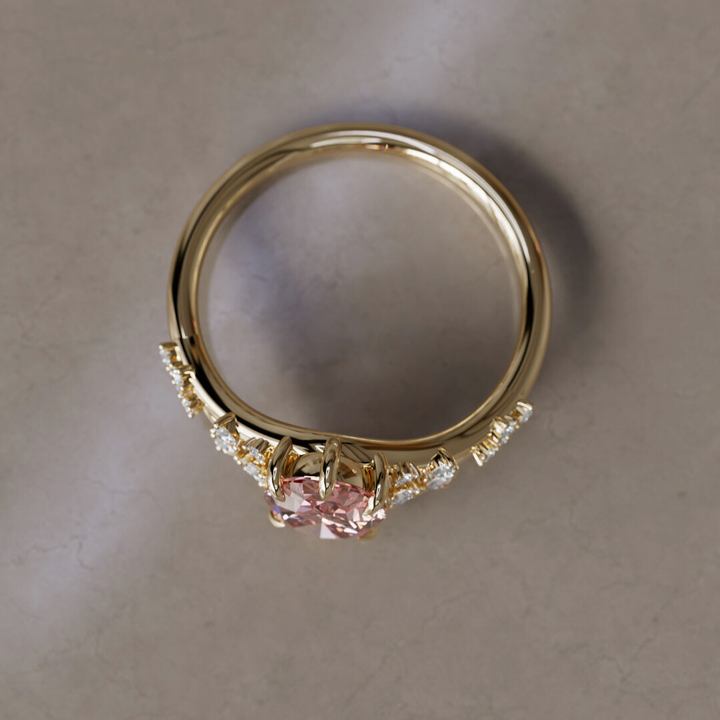 Alternative Oval Engagement Ring Split Shank with Lab Diamonds By Valley Rose