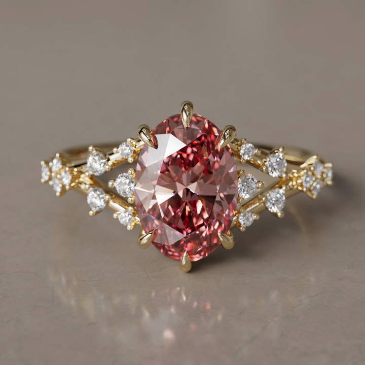 Alternative Oval Engagement Ring Split Shank with Lab Diamonds By Valley Rose
