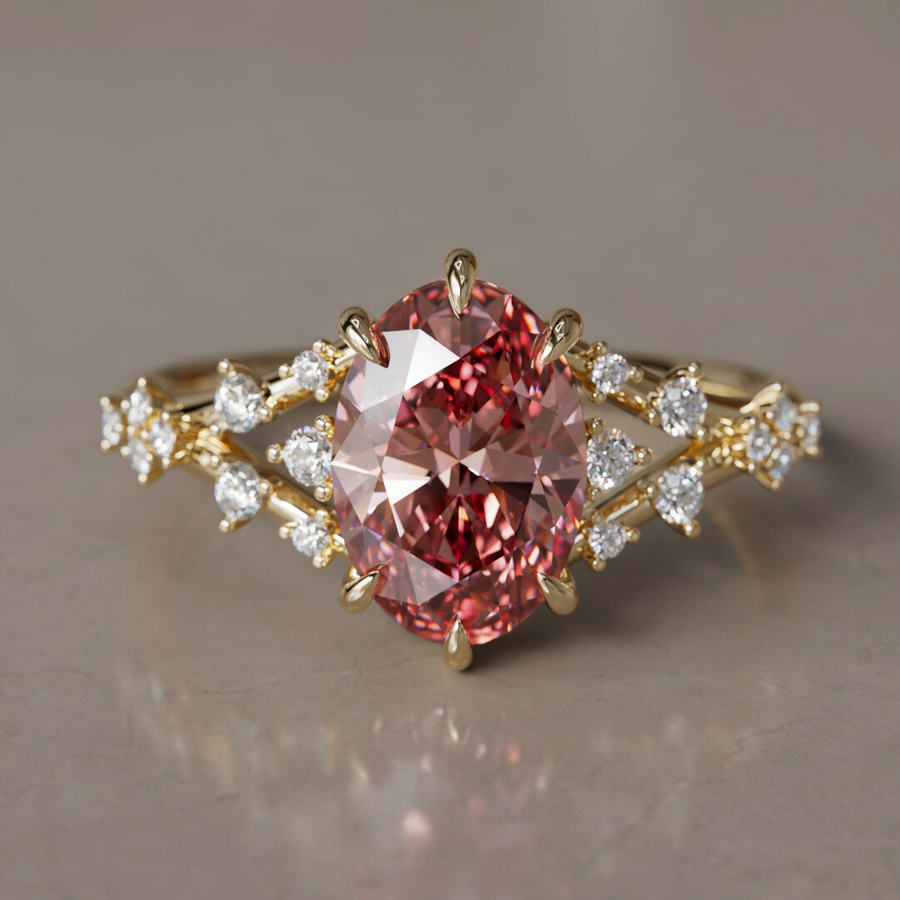 Alternative Oval Engagement Ring Split Shank with Lab Diamonds By Valley Rose