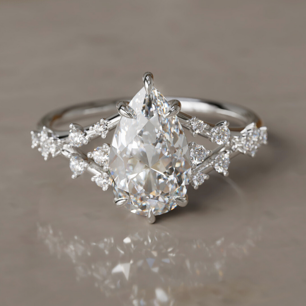 Alternative Pear Engagement Ring Split Shank with Lab Diamonds By Valley Rose
