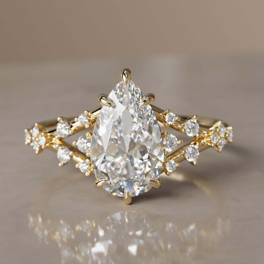Alternative Pear Engagement Ring Split Shank with Lab Diamonds By Valley Rose