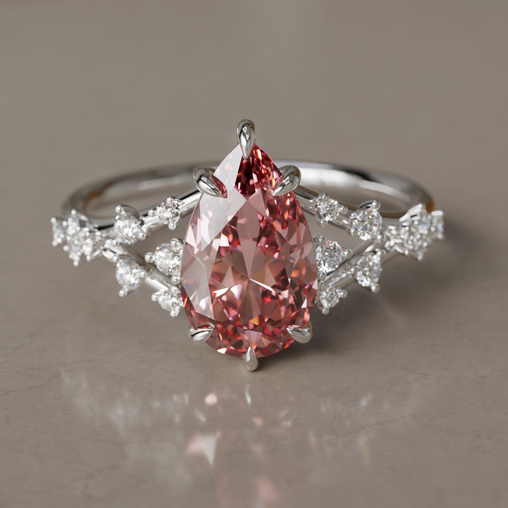 Alternative Pear Engagement Ring Split Shank with Lab Diamonds By Valley Rose