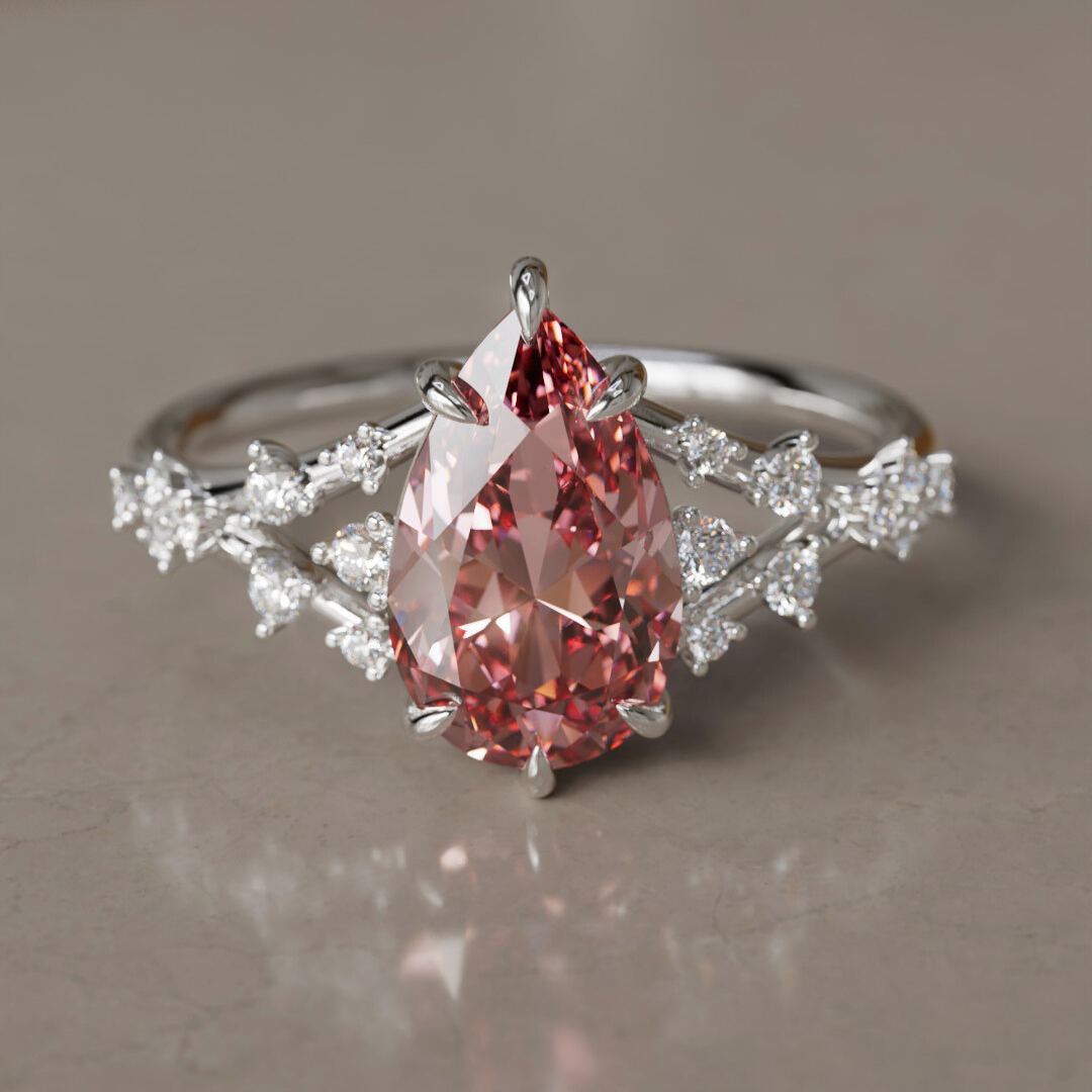 Alternative Pear Engagement Ring Split Shank with Lab Diamonds By Valley Rose
