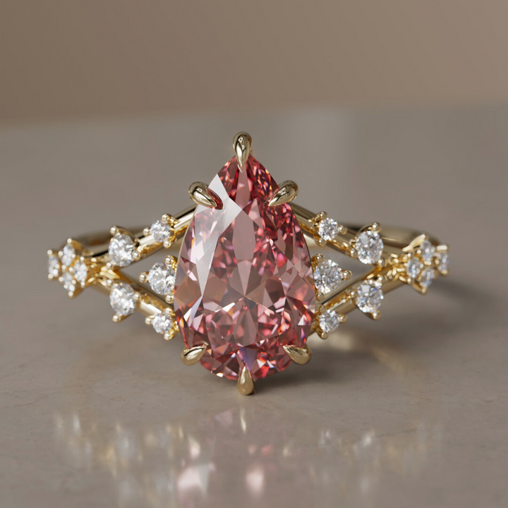 Alternative Pear Engagement Ring Split Shank with Lab Diamonds By Valley Rose