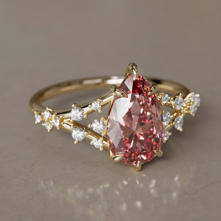 Alternative Pear Engagement Ring Split Shank with Lab Diamonds By Valley Rose