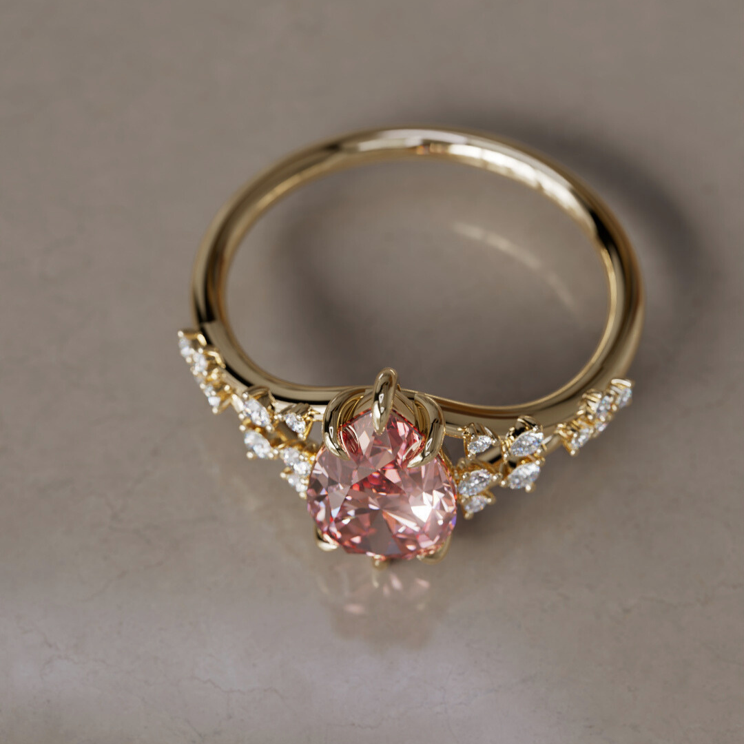 Alternative Pear Engagement Ring Split Shank with Lab Diamonds By Valley Rose