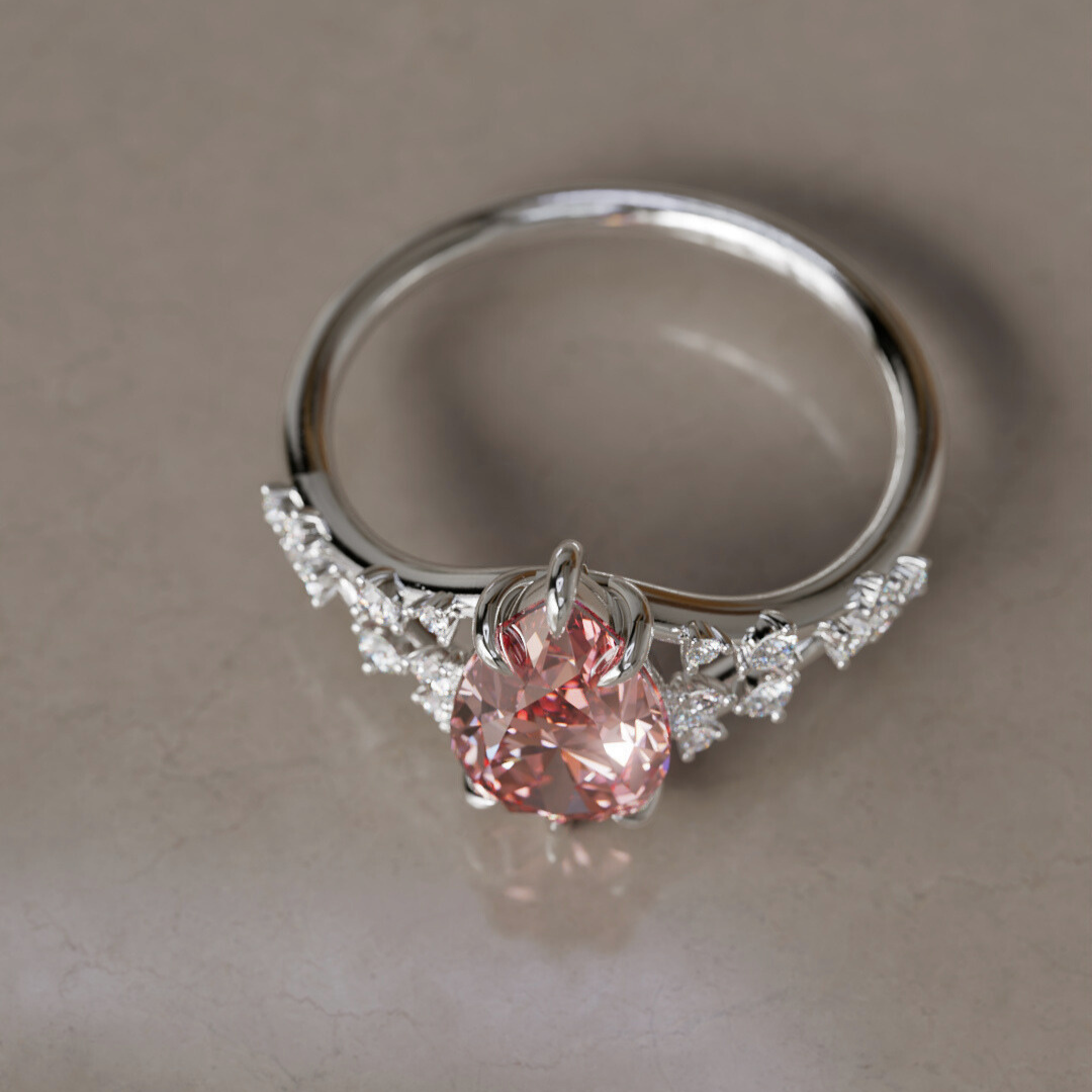 Alternative Pear Engagement Ring Split Shank with Lab Diamonds By Valley Rose