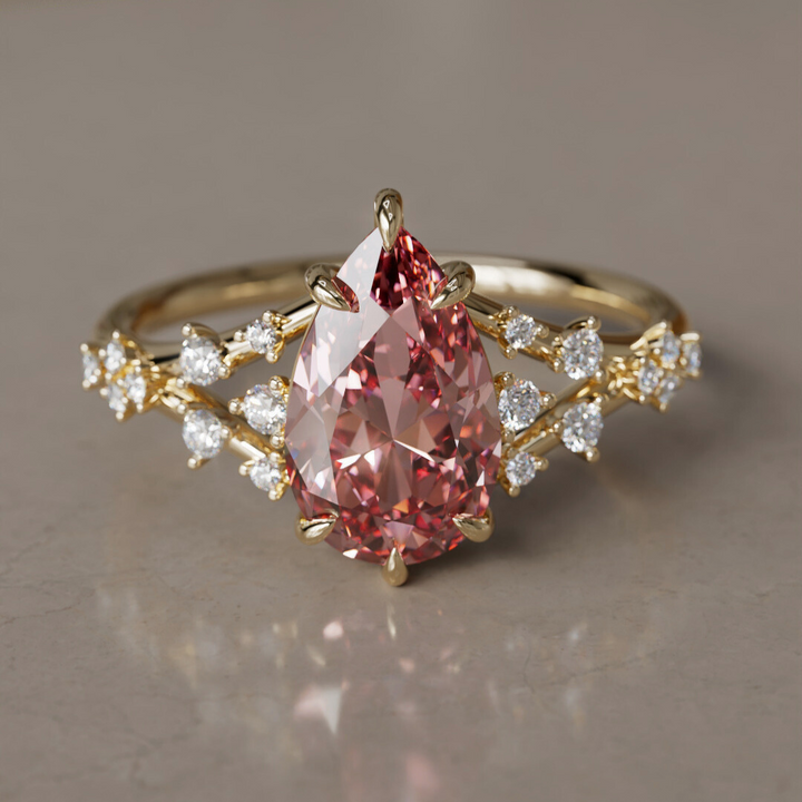 Alternative Pear Engagement Ring Split Shank with Lab Diamonds By Valley Rose