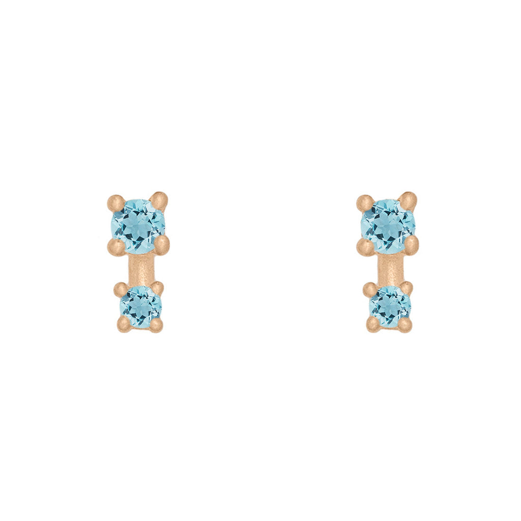 Double Aquamarine Earring Studs in 14k Gold By Valley Rose Ethical Jewelry