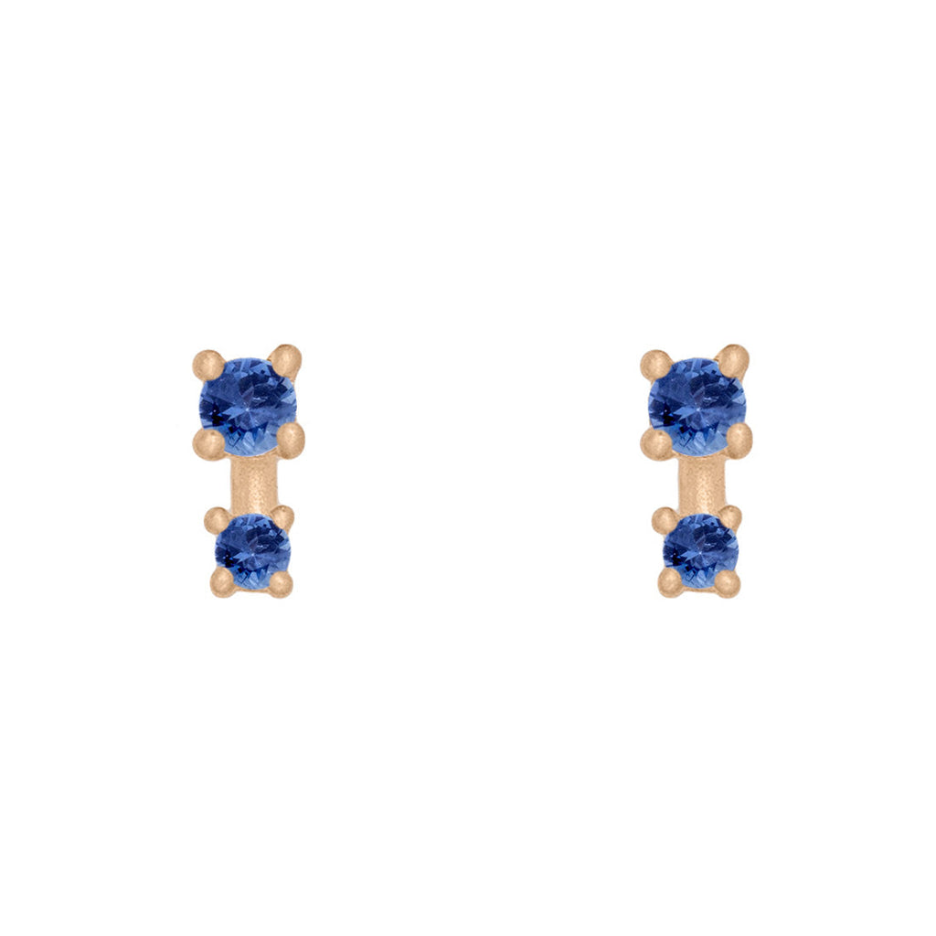 Double Blue Sapphire Earring Studs in 14k Gold Single By Valley Rose Ethical Jewelry