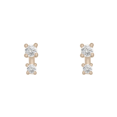 Double Diamond Earring Studs in 14k Gold Single Lab Diamond By Valley Rose Ethical Jewelry