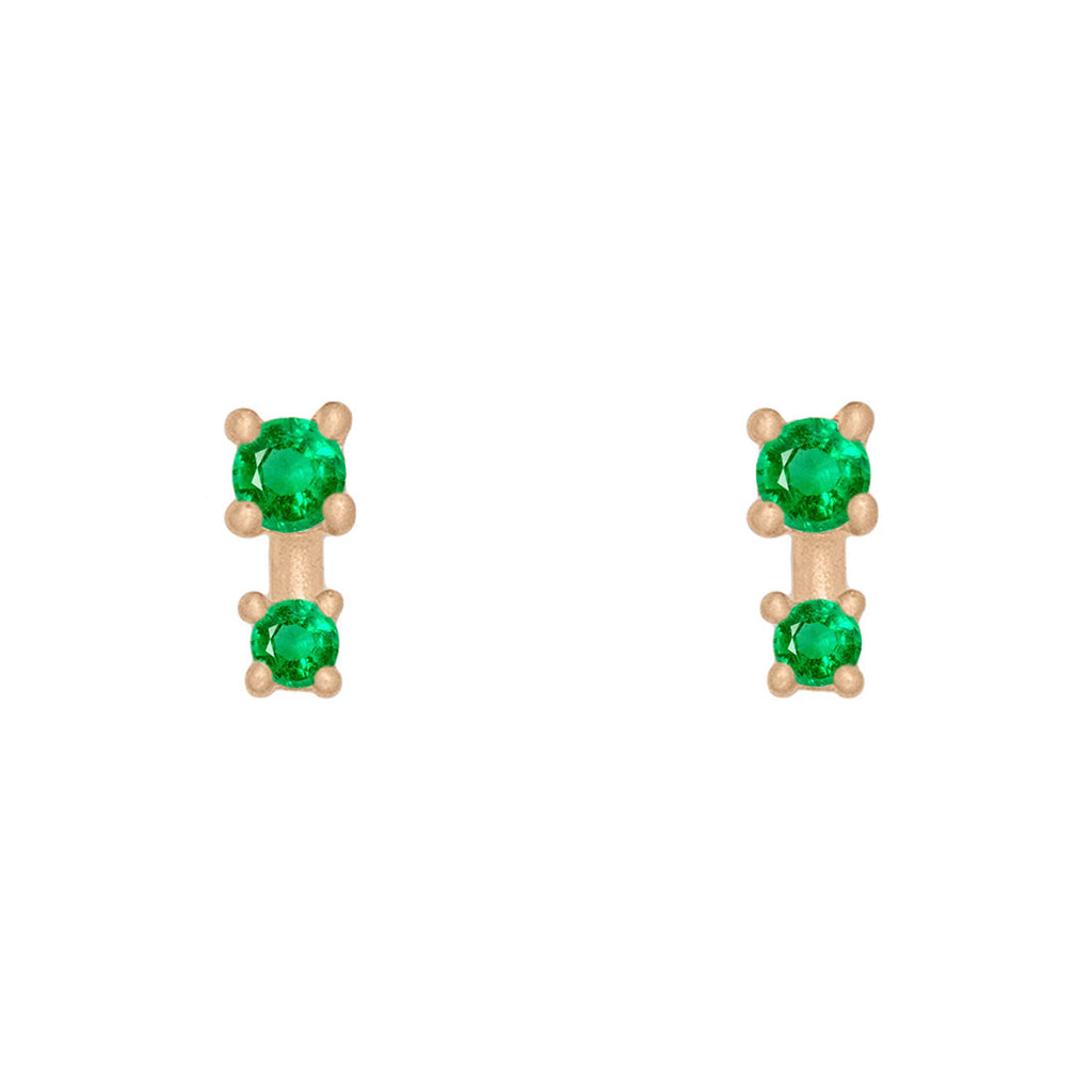 Double Emerald Earring Studs in 14k Gold Single By Valley Rose Ethical Jewelry