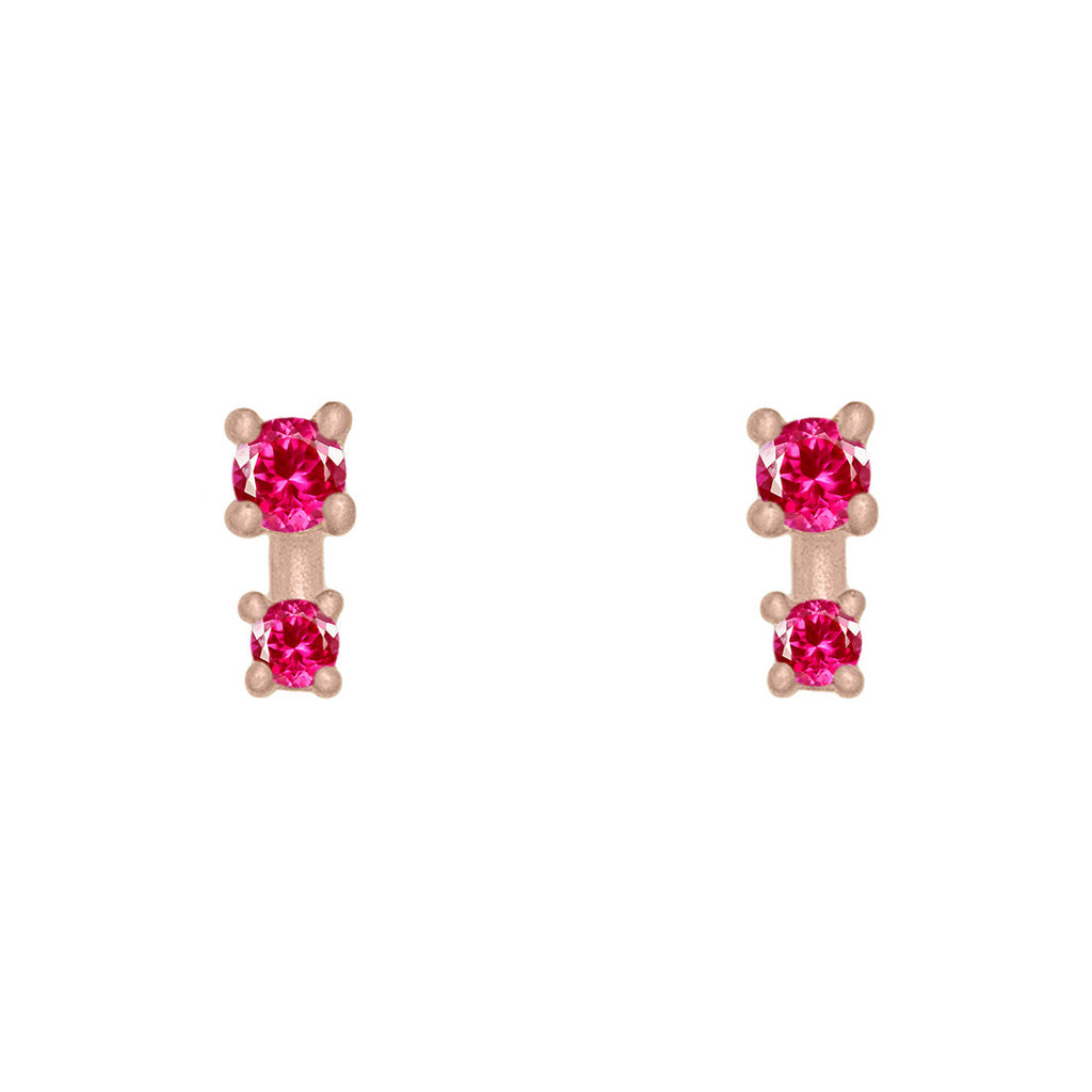 Double Pink Ruby Earring Studs in 14k Gold Single By Valley Rose Ethical Jewelry