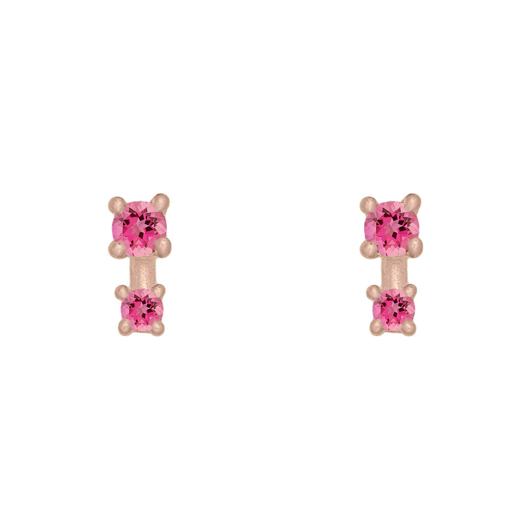 Double Pink Tourmaline Earring Studs in 14k Gold Single By Valley Rose Ethical Jewelry