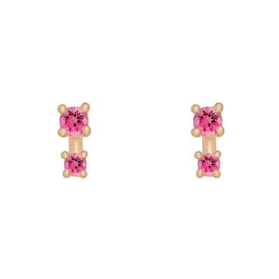Double Pink Tourmaline Earring Studs in 14k Gold Single By Valley Rose Ethical Jewelry
