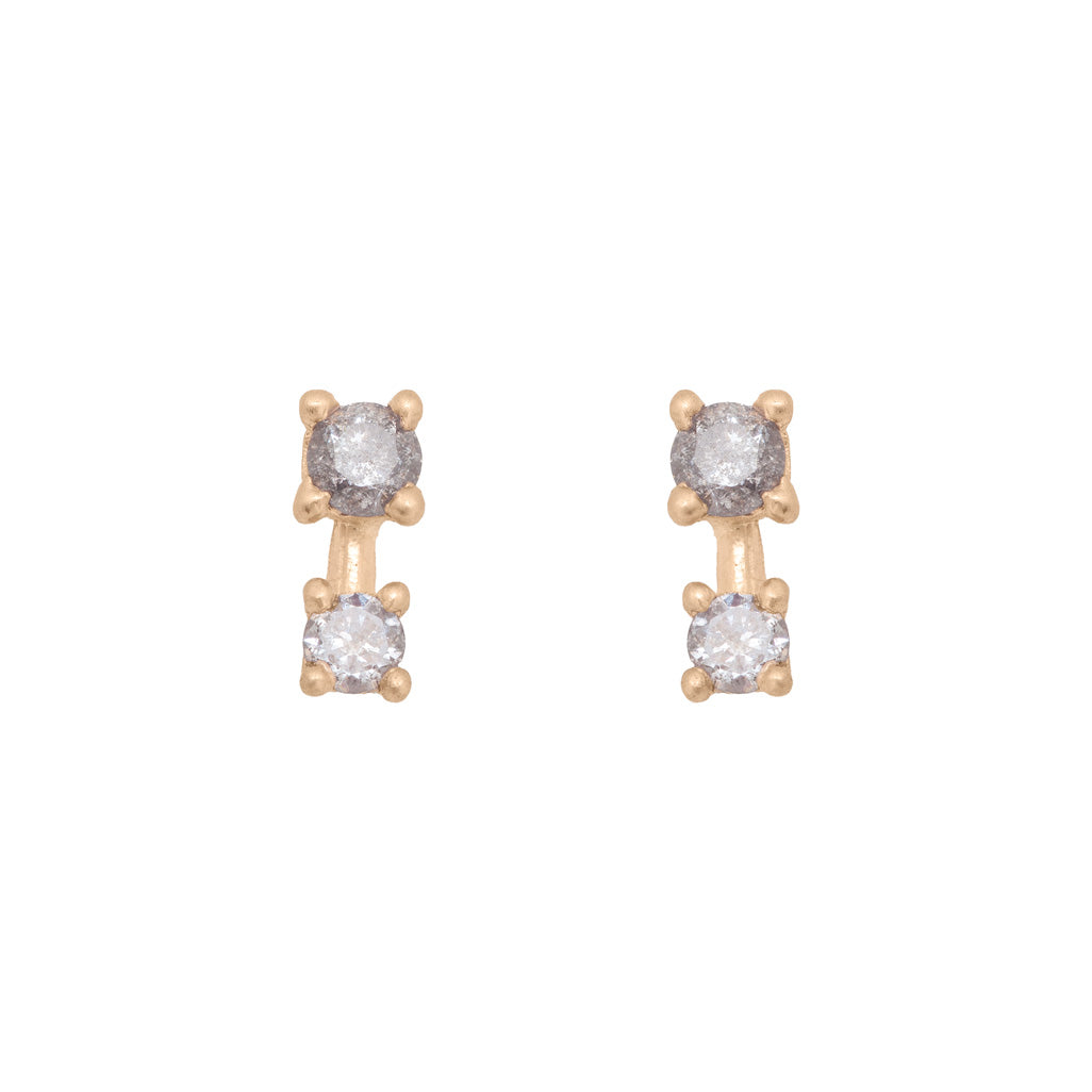 Double Salt and Pepper Diamond Earring Studs in 14k Gold Sinle By Valley Rose Ethical Jewelry