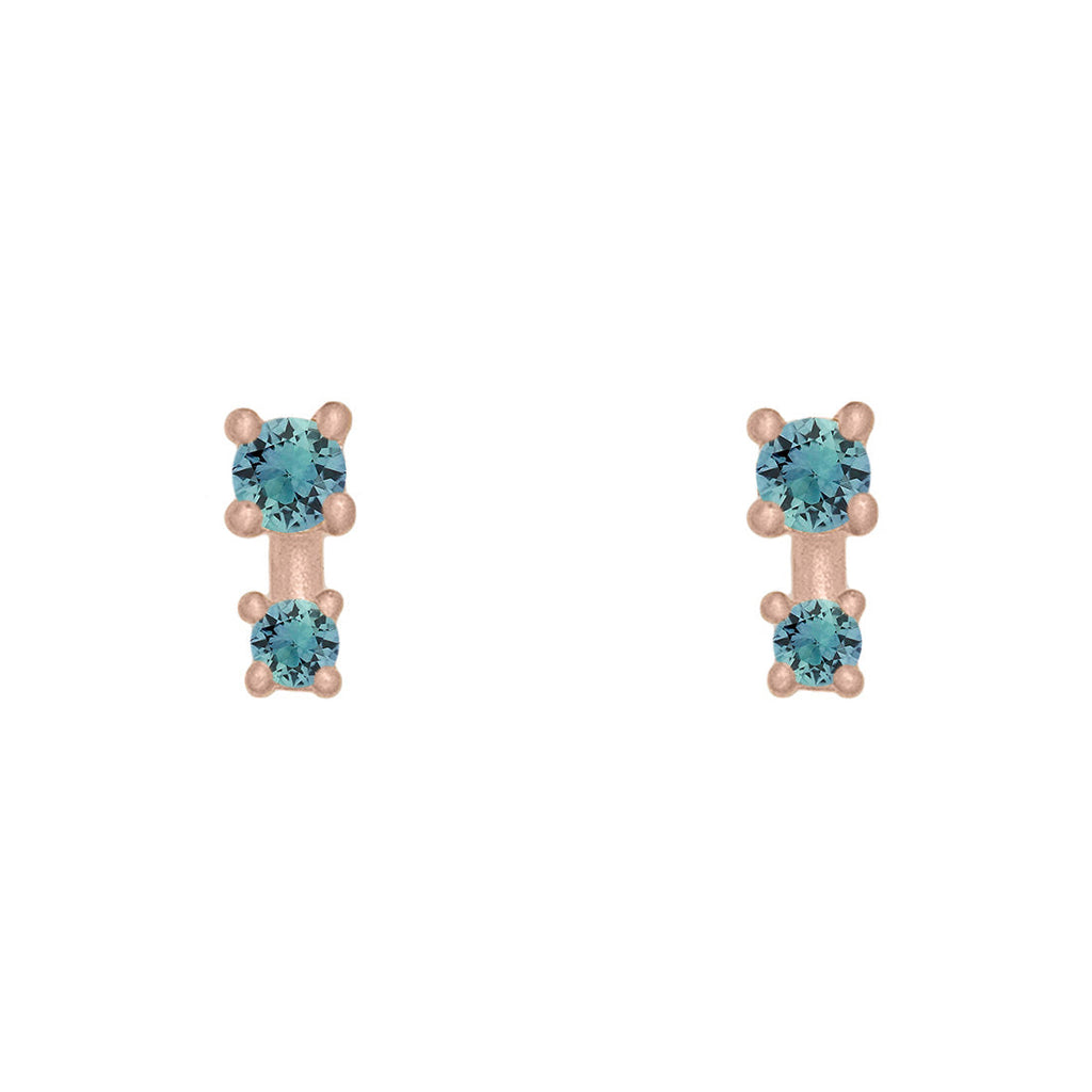 Double Teal Sapphire Earring Studs in 14k Gold Single By Valley Rose Ethical Jewelry