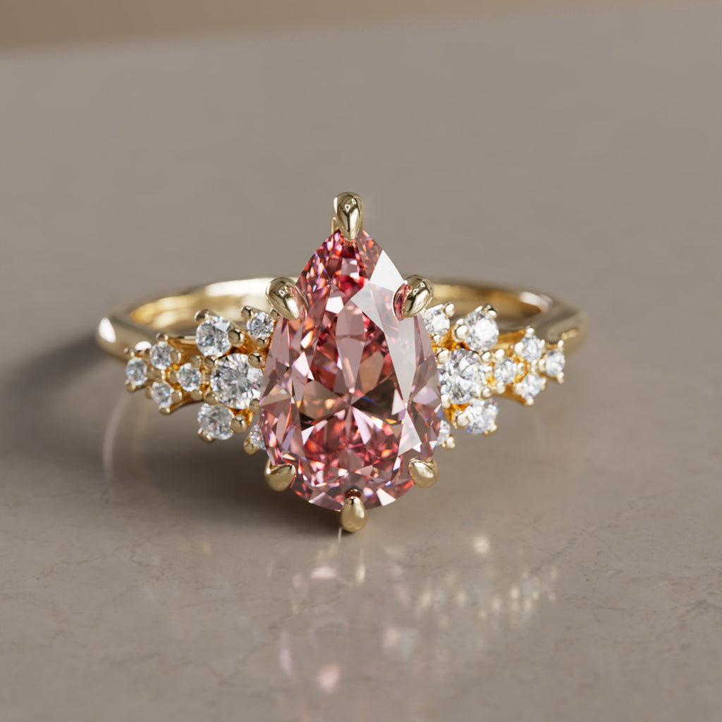 Alwynn Pear Pink Lab Diamond Unique Vintage Engagement Ring By Valley Rose