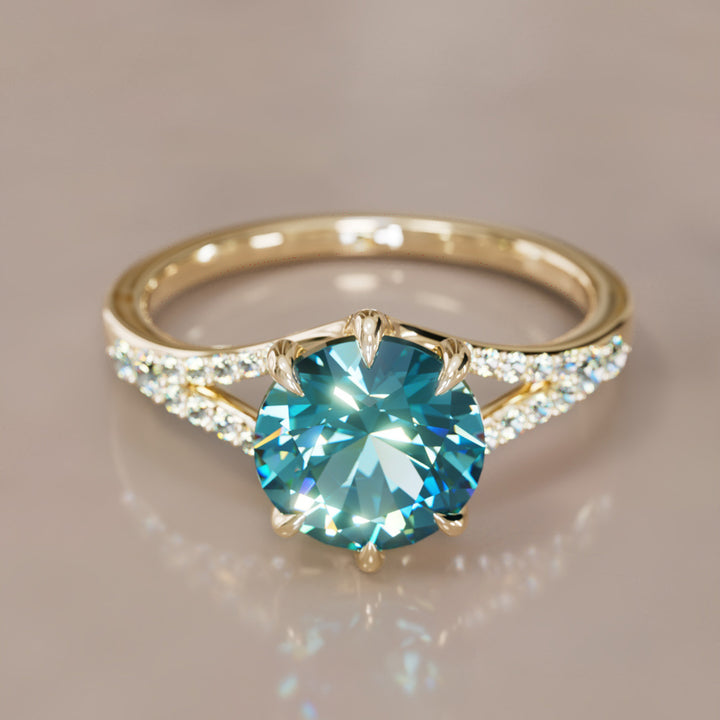 Amaya Round Blue Sapphire Modern Unique Split Shank Engagement Ring By Valley Rose