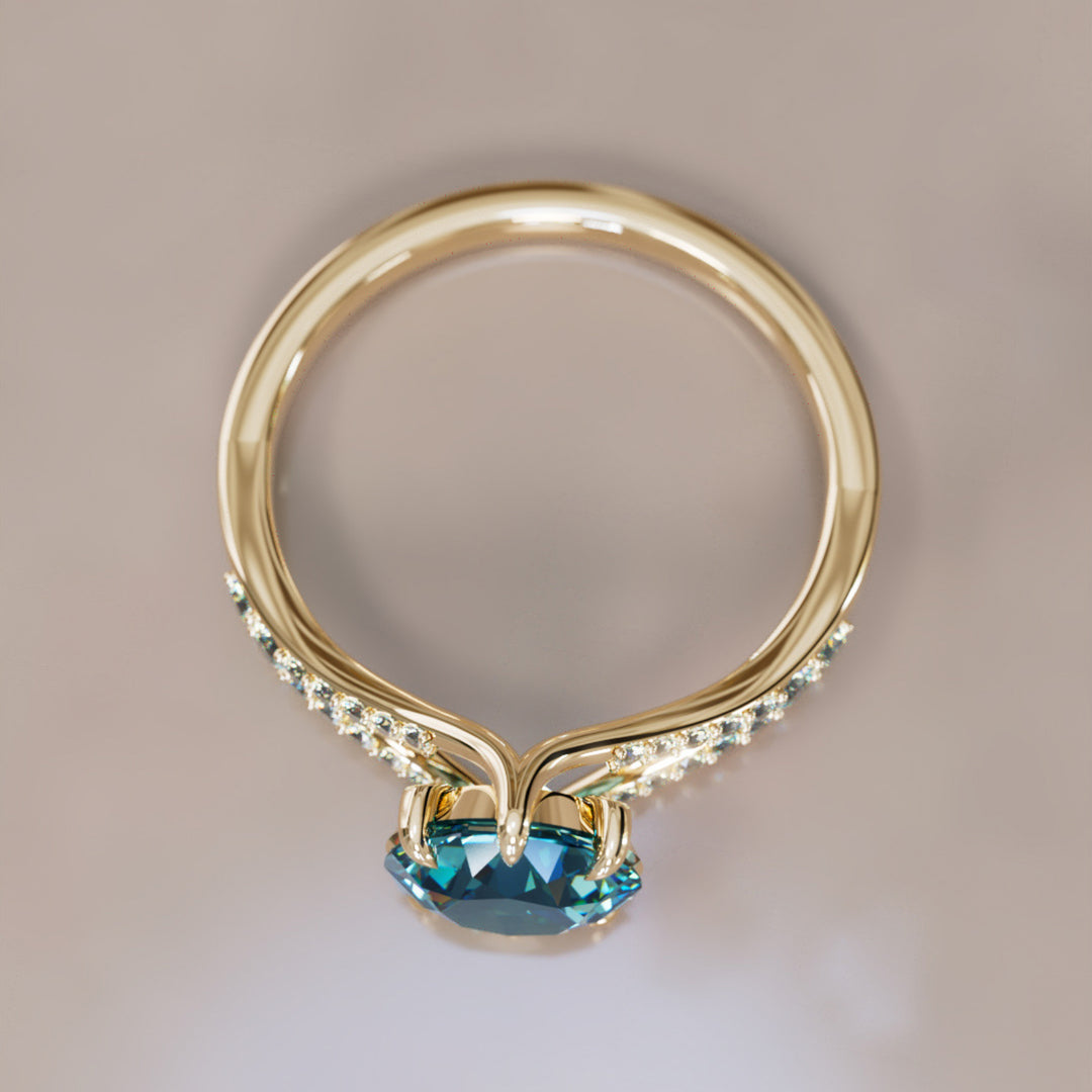 Amaya Round Blue Sapphire Modern Unique Split Shank Engagement Ring By Valley Rose