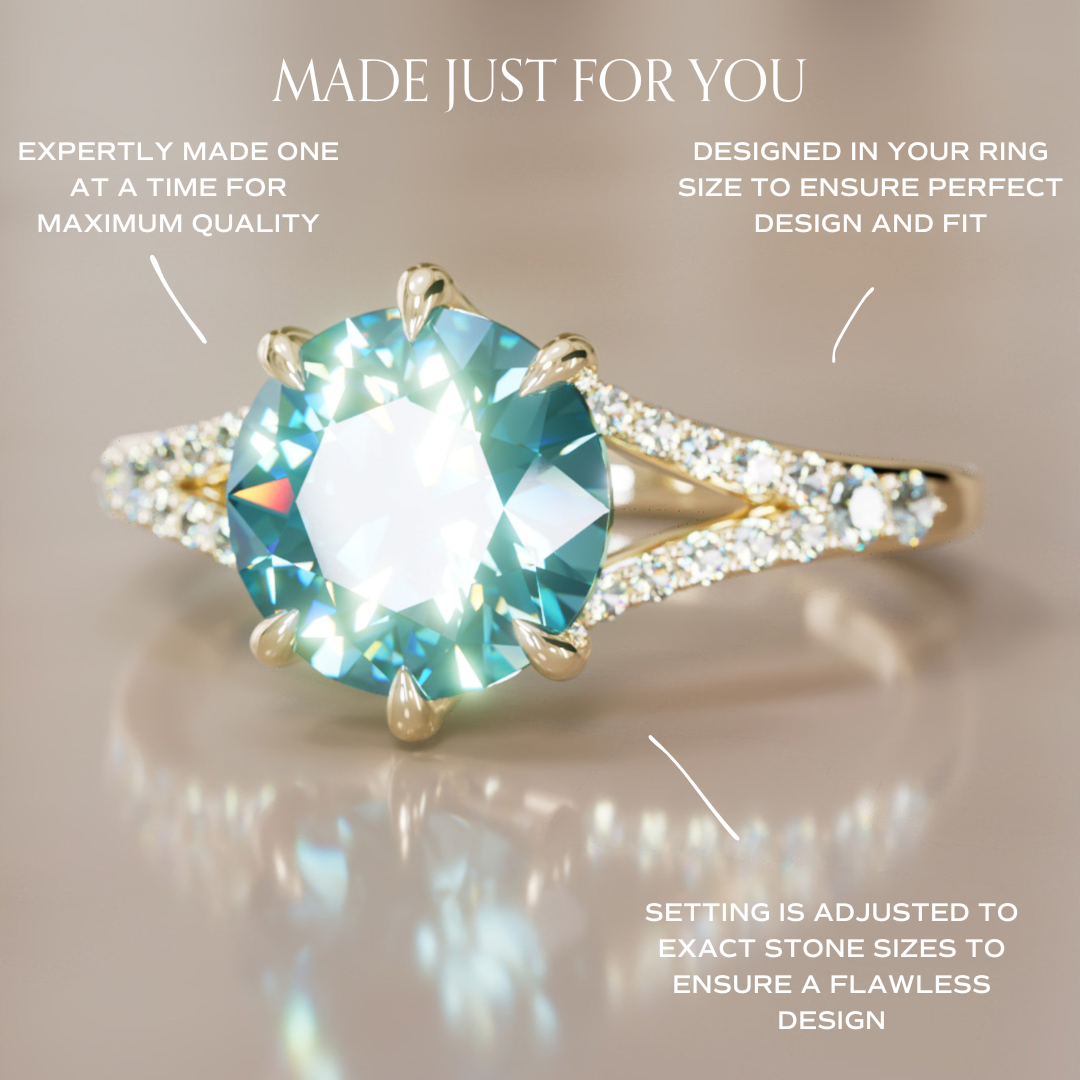 Amaya Round Blue Sapphire Modern Unique Split Shank Engagement Ring By Valley Rose