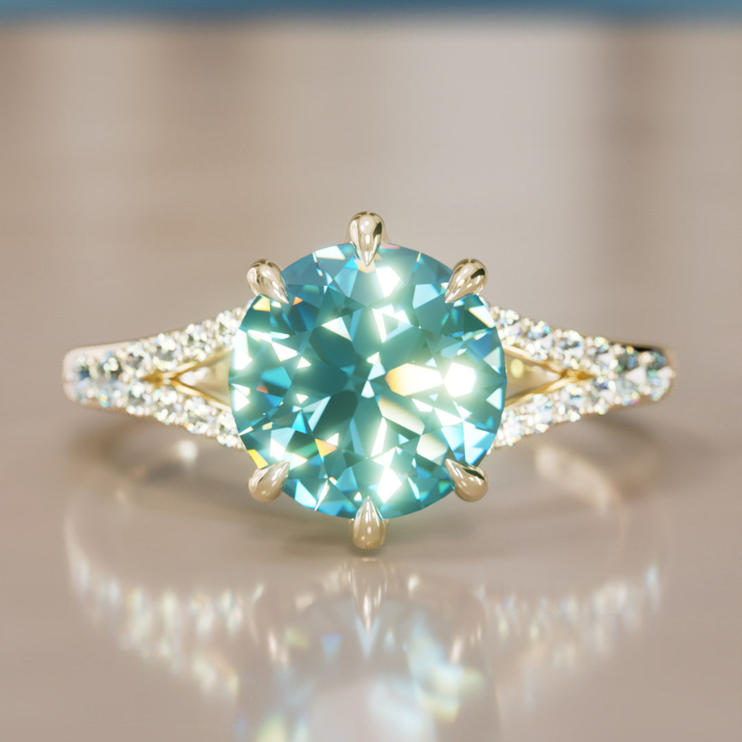 Amaya Round Blue Sapphire Modern Unique Split Shank Engagement Ring By Valley Rose