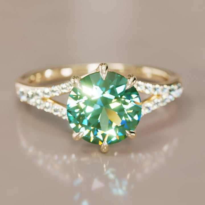 Amaya Round Green Sapphire Modern Unique Split Shank Engagement Ring By Valley Rose
